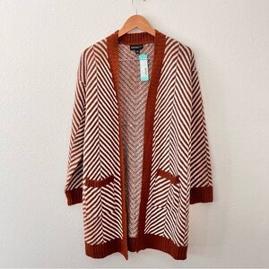 Fortune & Ivy Stitchfix Brown and White Long Cardigan Sz M NWT